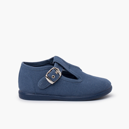 Klassische Babyschuhe aus Stoff mit Schnalle Blau