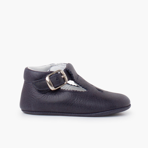Leder klassische babyschuhe mit Lochmuster Marineblau