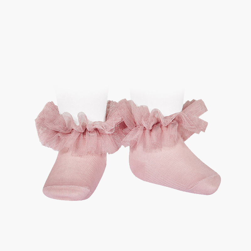 Kurze Socken mit Rüschen aus Tüll Zartrosa