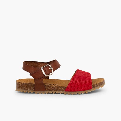 Sandalen aus Bioleder und Veloursleder mit Gravur für Mädchen Rot