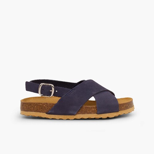 Unisex-Sandalen mit überkreuzten Riemen aus Wildleder Marineblau