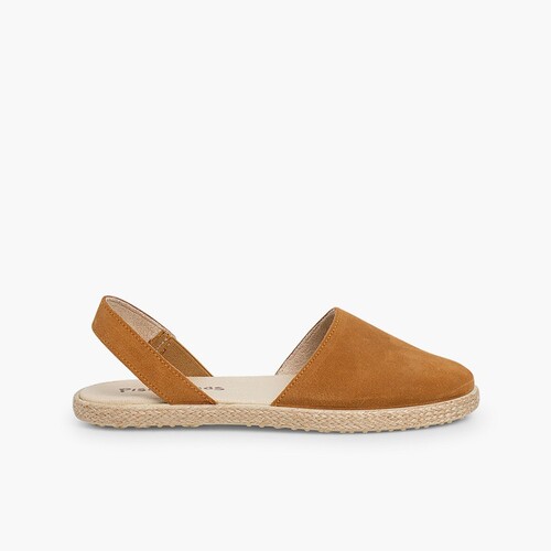 Geschlossene Sandalen für Damen und Herren aus Veloursleder Kamel