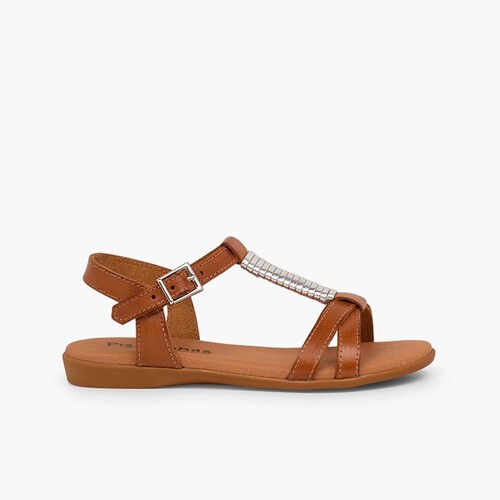 Sandalen mit gepolsterter Sohle und silbernem Schmuck Leder