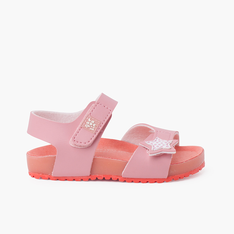 Sternensandalen mit doppeltem Verschluss und Bio-Sohle Rosa