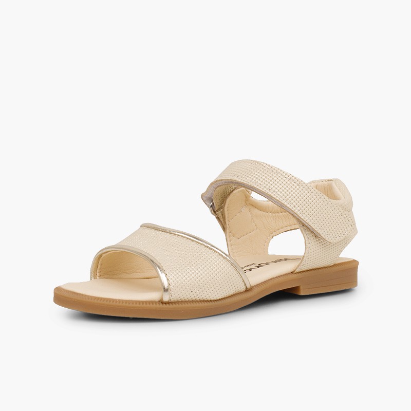 Klebeband für Sandalen aus glänzendem Leder für Mädchen Beige