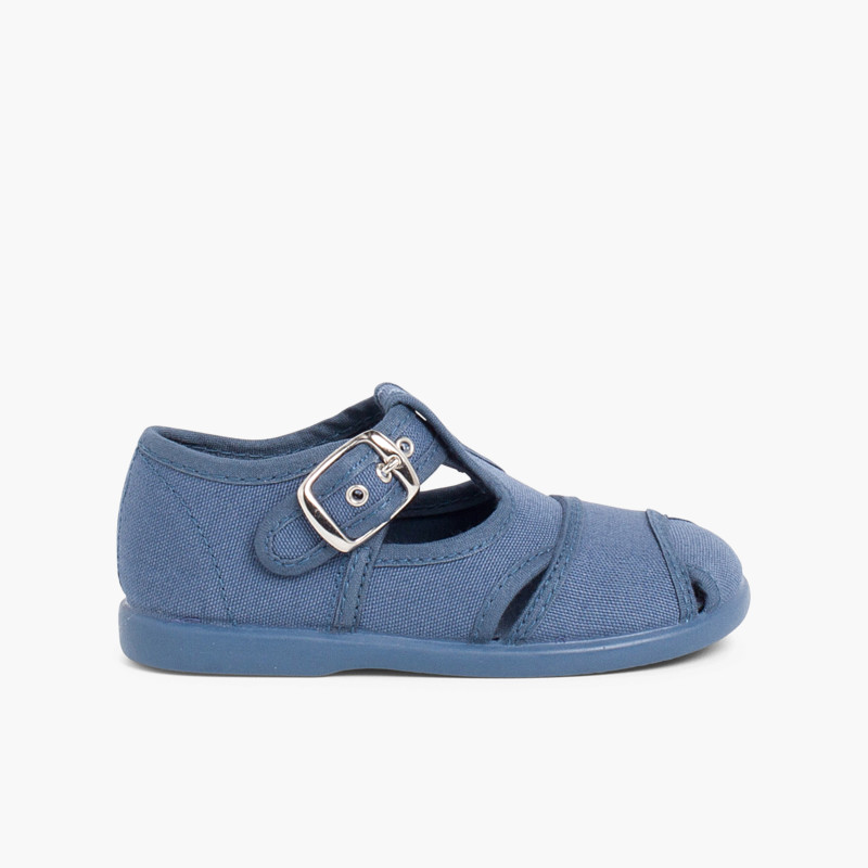 Klassische Babyschuhe aus Leinen offene Sandalen Jeansblau