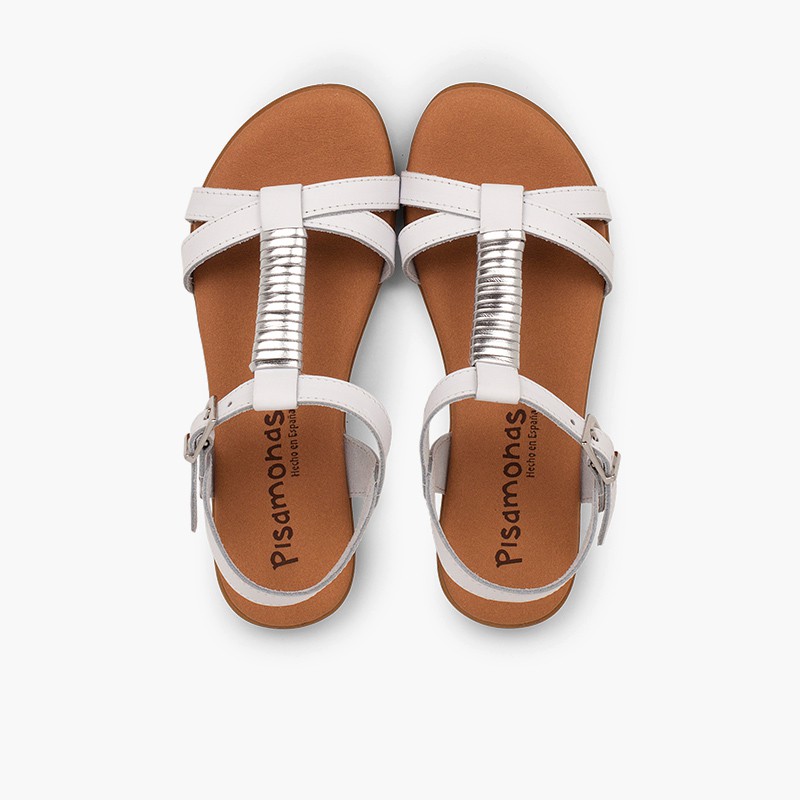 Sandalen mit gepolsterter Sohle und silbernem Schmuck Weiß