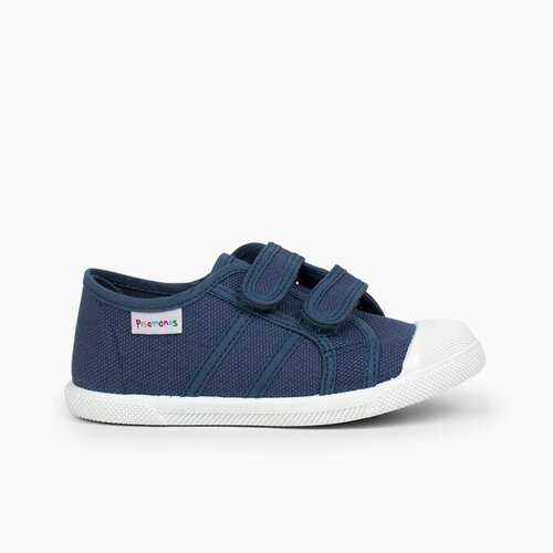 Leinwand-Sneakers für Kinder mit Klettverschlussriemen Jeansblau