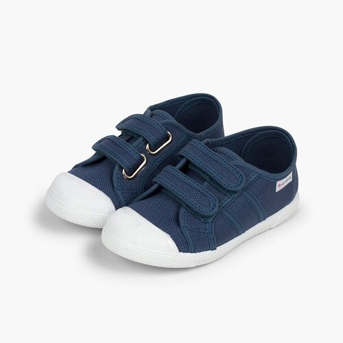 Leinwand-Sneakers für Kinder mit Klettverschlussriemen Jeansblau