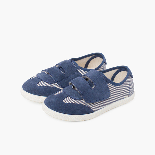 Sportschuhe mit Streifen und Wildleder mit doppelseitigem Haftverschluss Marineblau