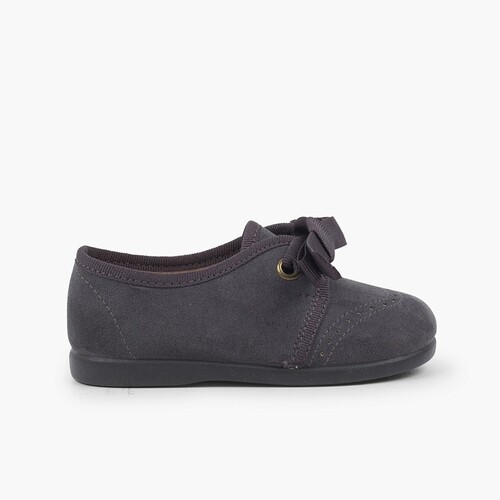 Blucherschuhe für Jungen mit Schleife und Perforierungen Grau