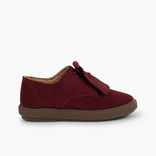 Blucherschuhe aus Wildleder mit Quasten und glattem Obermaterial Bordeaux