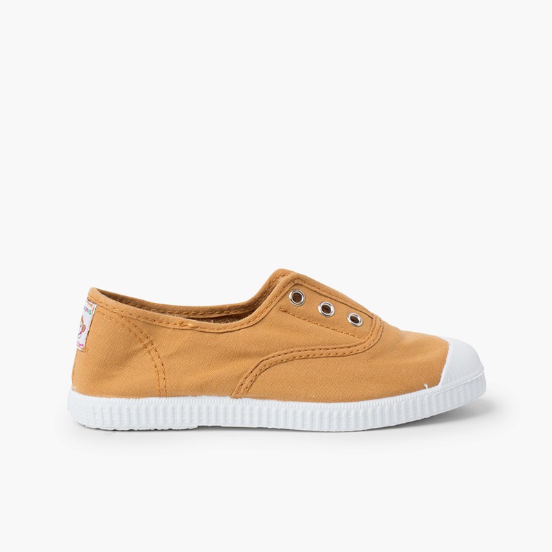 Leinwand-Sneakers ohne Schnürsenkel mit Gummispitze Ocker