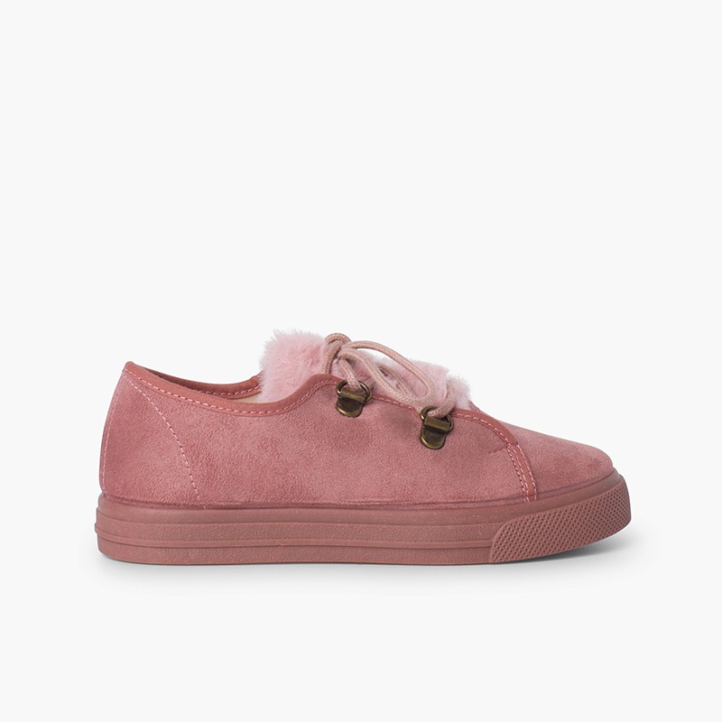 Haarige Turnschuhe mit breiter Sohle für Mädchen Rosa
