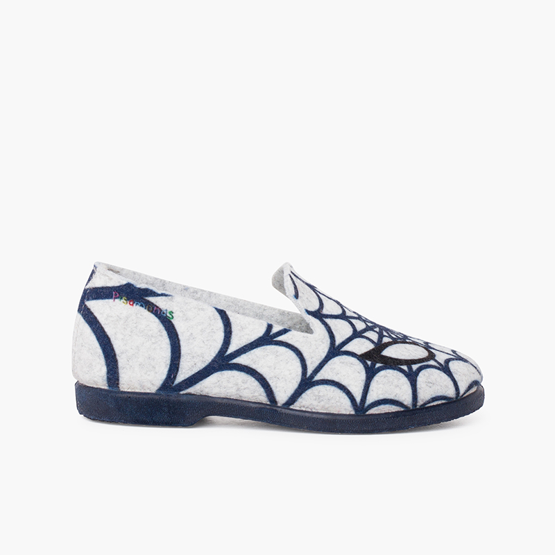 Niedrige Hausschuhe mit Spinnennetzdesign Grau und Blau