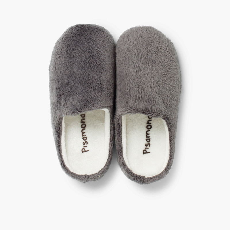 Hausschuhe mit weichem Fell Grau
